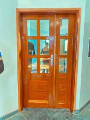 Porte Salon en Bois Rouge Vitrée